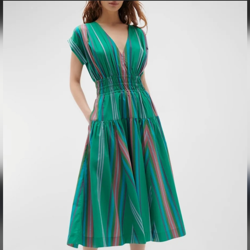 $598 Figue Clarette Dress Ballpark Stripe Spring Green Size 0